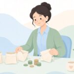 集金袋の金額照合をイメージしたイラスト