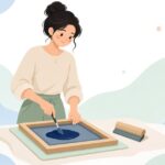 シルクスクリーンのインクに遅乾剤を混ぜる様子をイメージしたイラスト