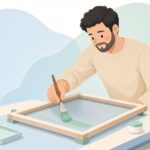 シルクスクリーンの版に目止め剤を塗る様子をイメージしたイラスト