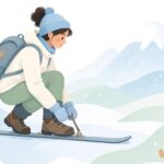 山スキーのブーツリーシュを取り付ける様子をイメージしたイラスト