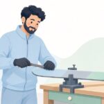スキーファイルでエッジを手仕上げする様子をイメージしたイラスト