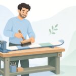 スキーブラシで滑走面のワックスを仕上げる様子をイメージしたイラスト