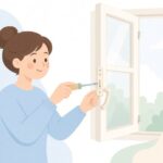 滑り出し窓のハンドルを交換する様子をイメージしたイラスト
