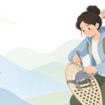 スノーシューをリベットで補修する様子をイメージしたイラスト