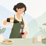 屋外試飲会でワインエアレーターを使って注ぐ様子をイメージしたイラスト