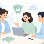 通信データの管理ルールを話し合う会議をイメージしたイラスト