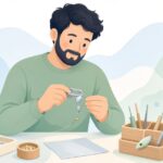 スピナーベイトにクレビスを付ける様子をイメージしたイラスト