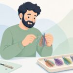スピナーベイトのスカートバンドを付ける様子をイメージしたイラスト