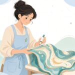 舞台衣装の布端にほつれ止め液を塗る様子をイメージしたイラスト