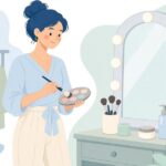 舞台裏でメイクパレットを使って色を調整する様子をイメージしたイラスト