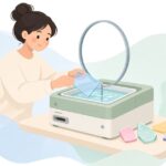 ステンドグラス用リングソーでガラスを切る様子をイメージしたイラスト