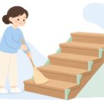 階段のすみに付けたダストコーナーで掃除する様子をイメージしたイラスト