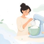 スタンドミキサーにワイヤーホイップを取り付ける様子をイメージしたイラスト