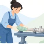 ステアリングラックブーツを取付コーンで装着する様子をイメージしたイラスト