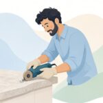 ダイヤモンド面取りビットで石材の角を加工する様子をイメージしたイラスト