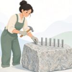 セリ矢で石材を割る石工の様子をイメージしたイラスト