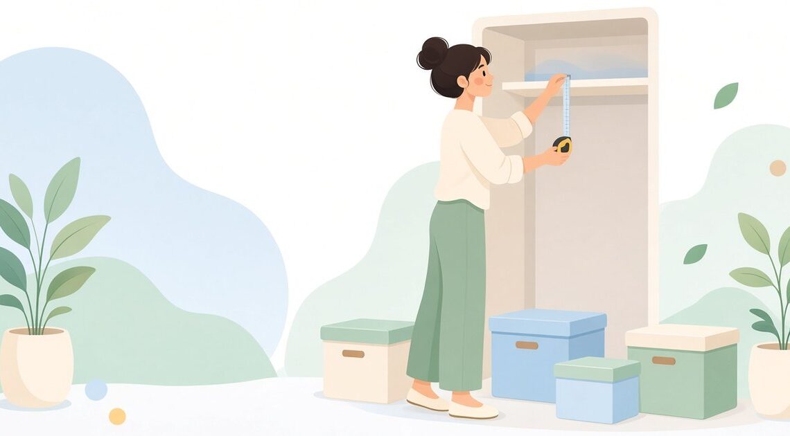 収納の開口と奥行きを測って入る箱を決める