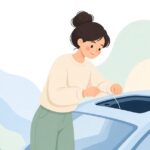 サンルーフのドレンをワイヤーで清掃する様子をイメージしたイラスト