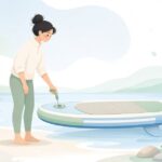 SUPのエアバルブをレンチで締める様子をイメージしたイラスト