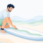 SUPにDリングパッドを貼り付ける様子をイメージしたイラスト