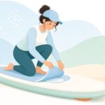 SUPのデッキパッドを接着剤で補修する様子をイメージしたイラスト
