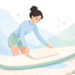SUPのデッキパッドをEVAシートで張り替える様子をイメージしたイラスト