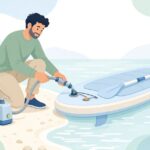 SUPに電動ポンプのノズルをつなぐ様子をイメージしたイラスト