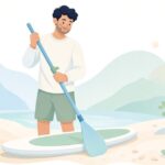 SUPパドルのシャフトをクランプで連結する様子をイメージしたイラスト