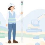 測量現場で標尺を立てる様子をイメージしたイラスト