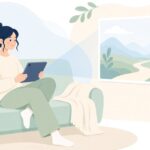 タブレットの映画を大画面に映す様子をイメージしたイラスト