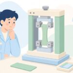試験機で材料の引張強度を調べる様子をイメージしたイラスト