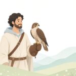 鷹用グローブに鷹をとまらせる様子をイメージしたイラスト
