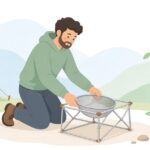焚き火台のメッシュ火床を交換する様子をイメージしたイラスト