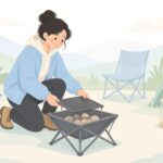 焚き火台のロストルを交換する様子をイメージしたイラスト