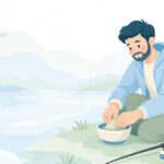 タナゴ釣りの餌を練る様子をイメージしたイラスト