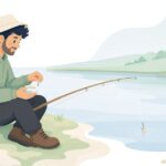 タナゴ釣りでグルテンホルダーを使う様子をイメージしたイラスト