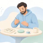 タナゴ釣りの仕掛けを作る様子をイメージしたイラスト