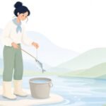 タナゴ釣りで針外しを使う様子をイメージしたイラスト