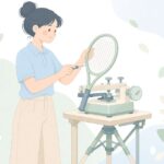 テニスラケットのガットを張る様子をイメージしたイラスト
