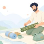 テントポールの先端に保護キャップを付ける様子をイメージしたイラスト