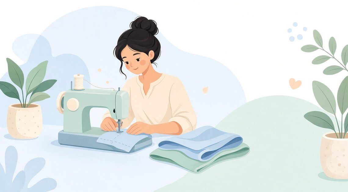 試し縫いの直線を見てから本番の布を縫う