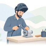 TIG溶接用セリウム入り電極を研ぐ様子をイメージしたイラスト