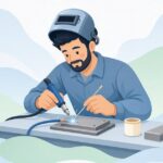TIG溶接トーチにランタン入り電極を取り付ける様子をイメージしたイラスト