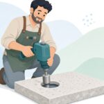 コアドリルで石材タイルに穴をあける様子をイメージしたイラスト