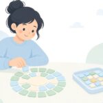 小さなタイルを並べてモザイクアートを作る様子をイメージしたイラスト