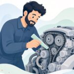 タイミングチェーン固定ウェッジを差し込む様子をイメージしたイラスト