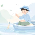 ボートでティップランエギングをする様子をイメージしたイラスト