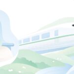 新幹線の指定席で移動する様子をイメージしたイラスト