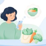 買った食材の記録から献立を考える様子をイメージしたイラスト