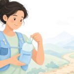 固定リングでソフトフラスクを留めるトレイルランナーの様子をイメージしたイラスト